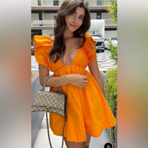 FOR LOVE & LEMONS Clementine Ruffled Tie Back Mini Dress Orange - XS - Picture 1 of 8